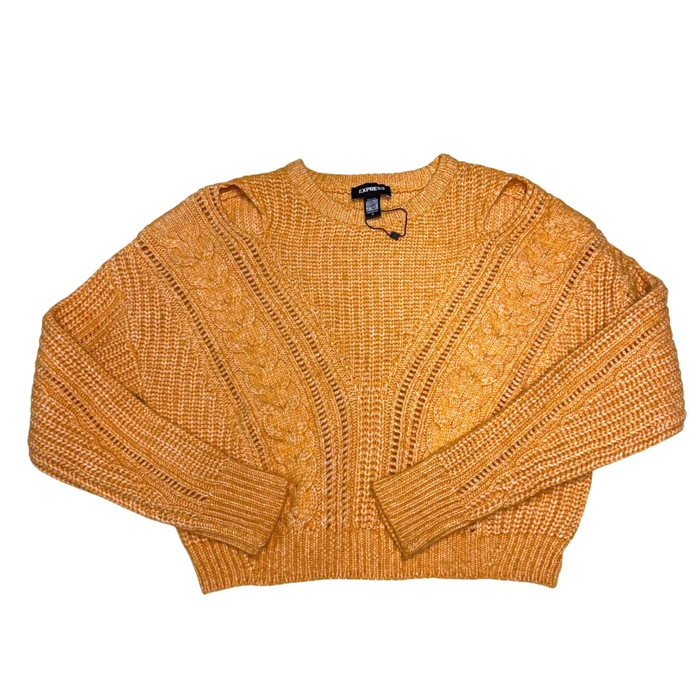 Express Orange Cable Knit Shoulder Cut‎ Out Sweater Womens XS Boho Cozy